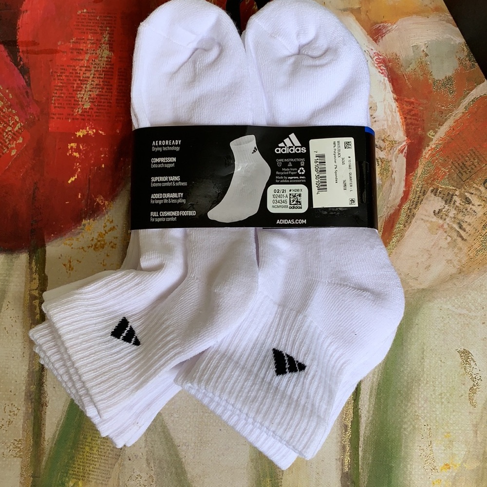 ADIDAS MEN’S CUSHIONED 6 pair QUARTER SOCKS - Picture 4 of 16